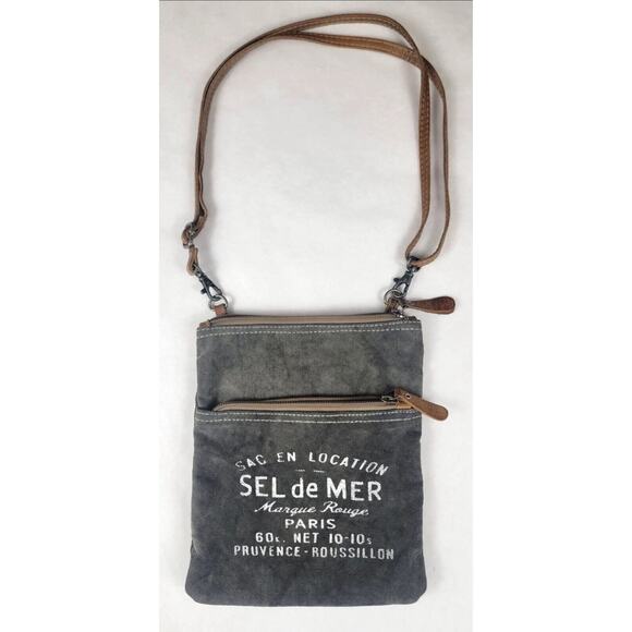 Myra Bag Petit Gray Crossbody Cotton Canvas w/ Leather Strap Boho Small Purse - Picture 1 of 16